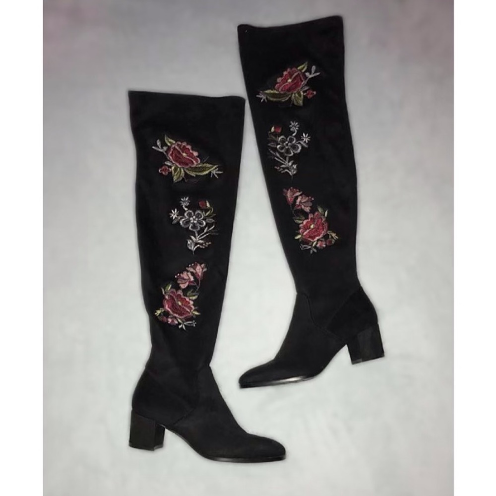 Knee high black suede boots